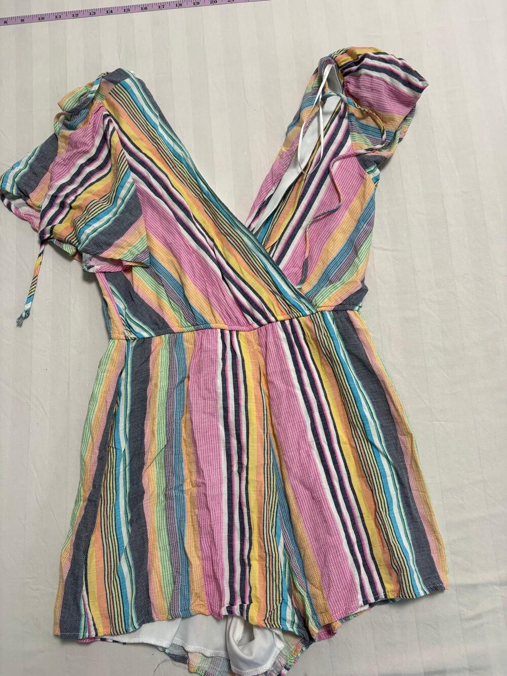Blue Rain Striped Hooded Romper Pastel Multicolor Size M